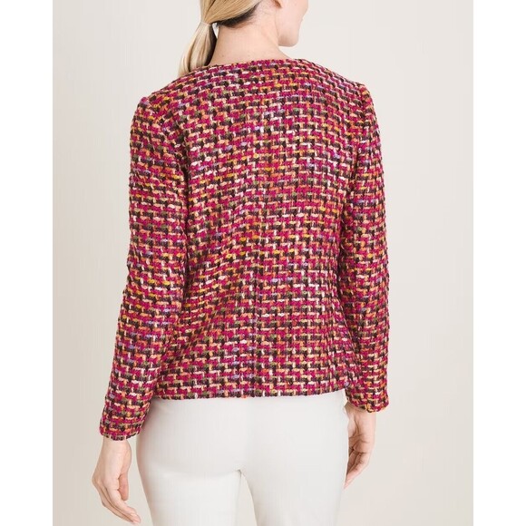 Chicos Jacket Women's Tweed Blazer Full Zip Front Pink Multi Lined Sz 2 US 12/14 - Picture 7 of 9